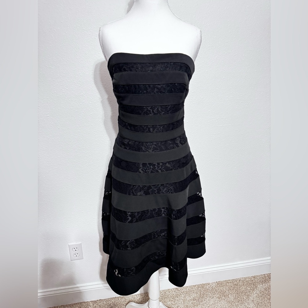 White House Black Market Strapless Dress with Lace Stripes